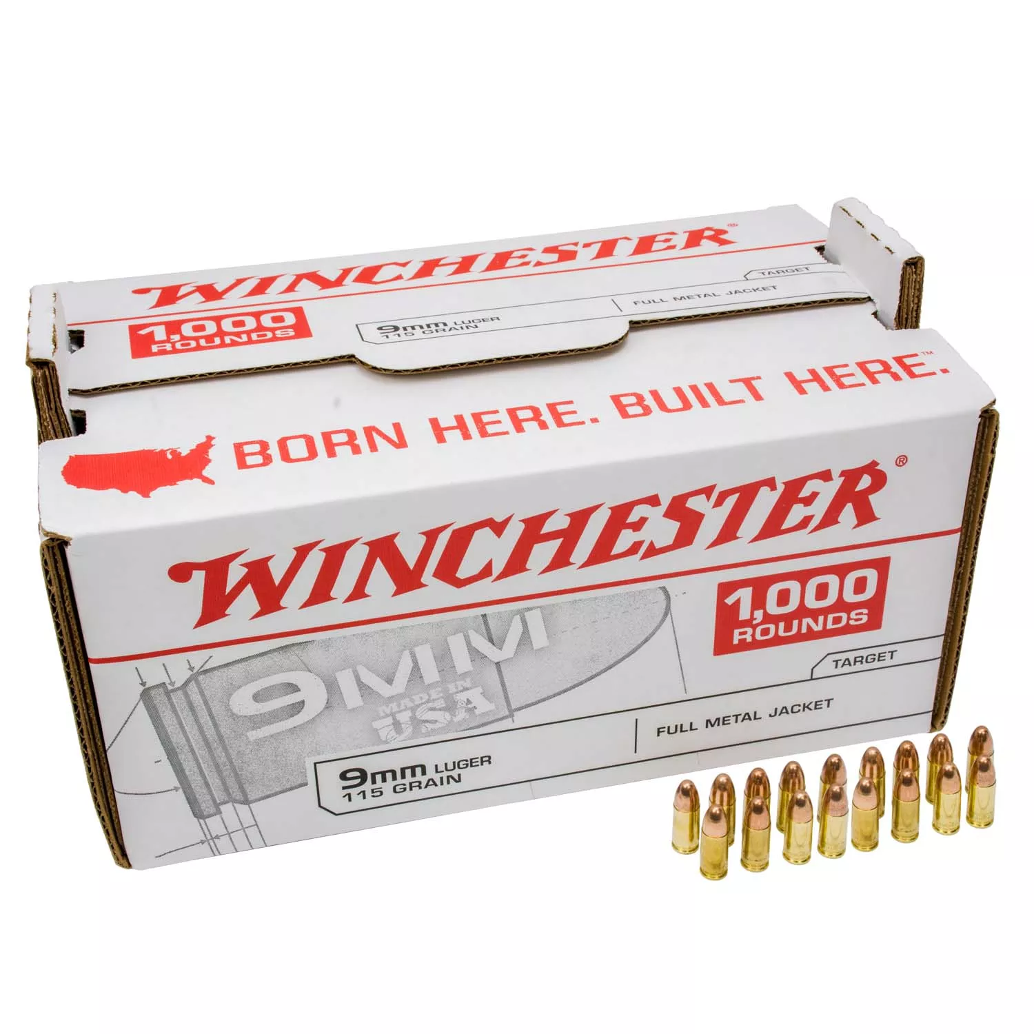 Winchester USA 9mm 115gr. FMJ Ammunition, 1000 Round Box